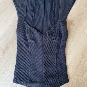 FP Black Ribbed Knit V-Neck Sleeveless Top